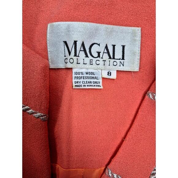 Vtg 80s Mob Wife Magali Collection Orange Wool Skirt Suit Gold Rope Design Sz 8 - Picture 5 of 9